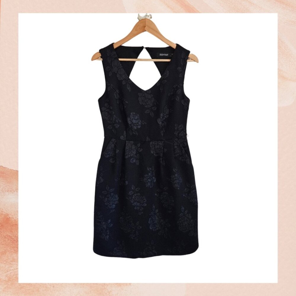 Ellen Tracy Black Floral Sleeveless Sheath Dress